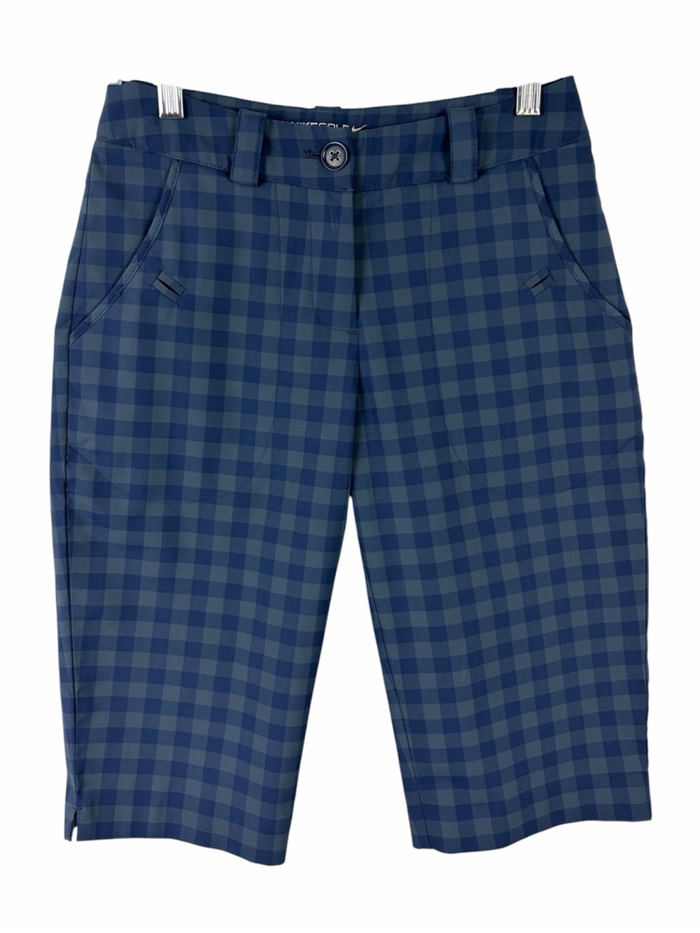 Nike Golf Tour Performance Dri-FIT Blue Check Plaid Golf Bermuda Shorts Womens 0